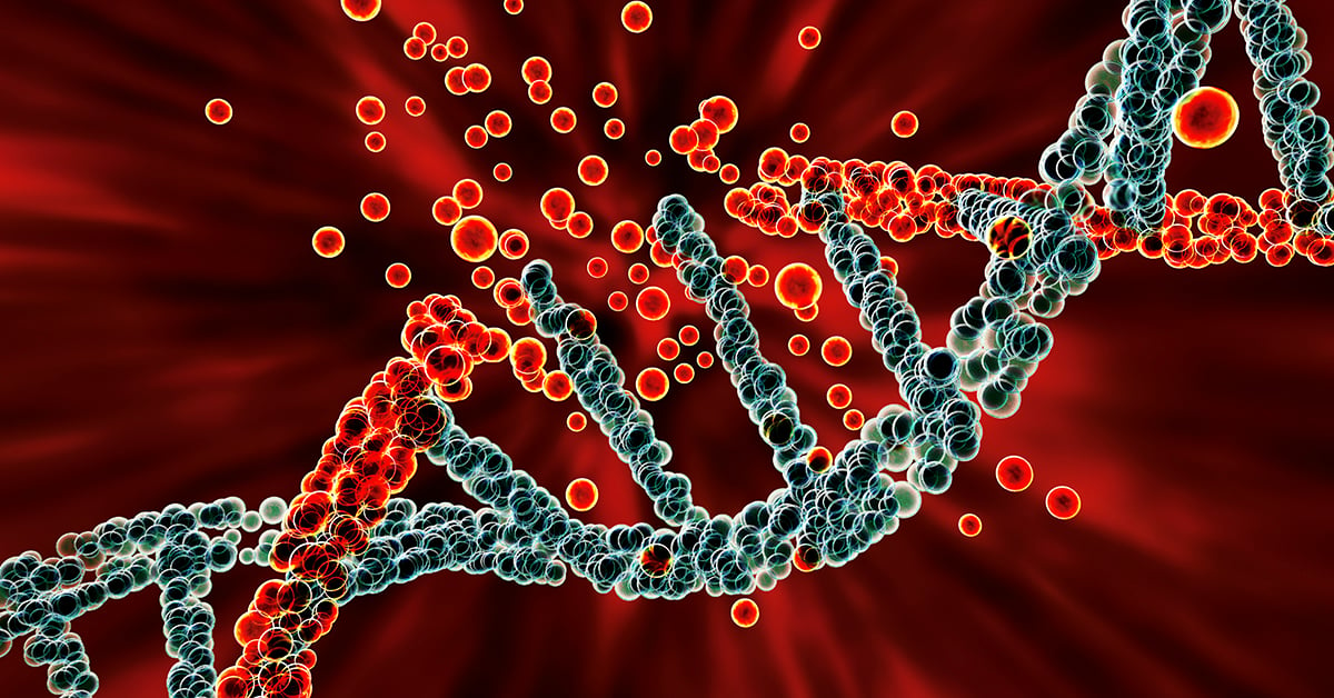 Destruction of DNA, damaged DNA, 3D illustration. Concept of disease, genetic disorder, genetic engineering